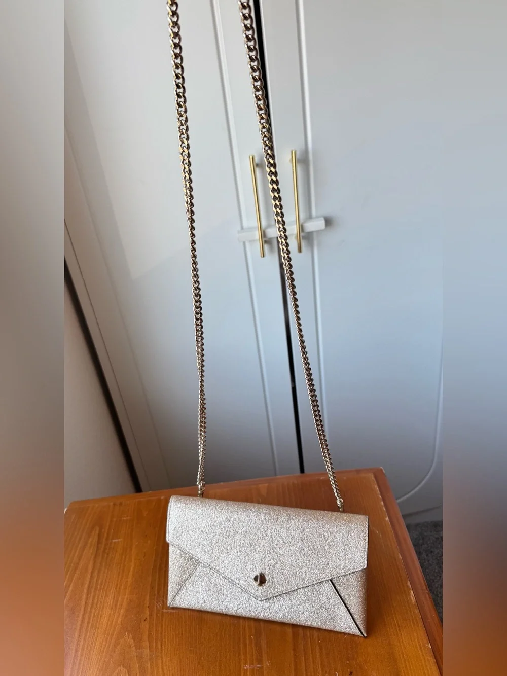 kate spade metallic glitter envelope clutch and card holder in gold
